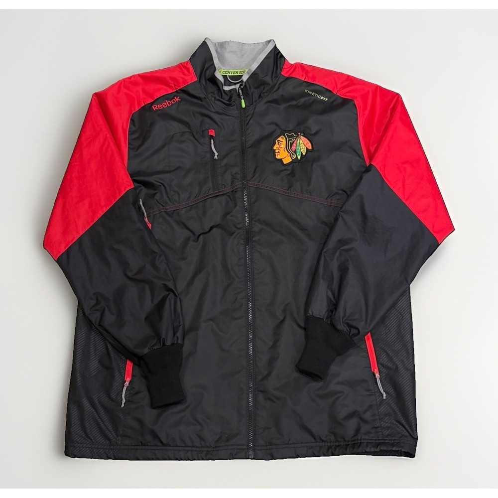 Chicago Blackhawks Black Red Rink Reebok Full Zip Jacket Center Ice Mens Size XL